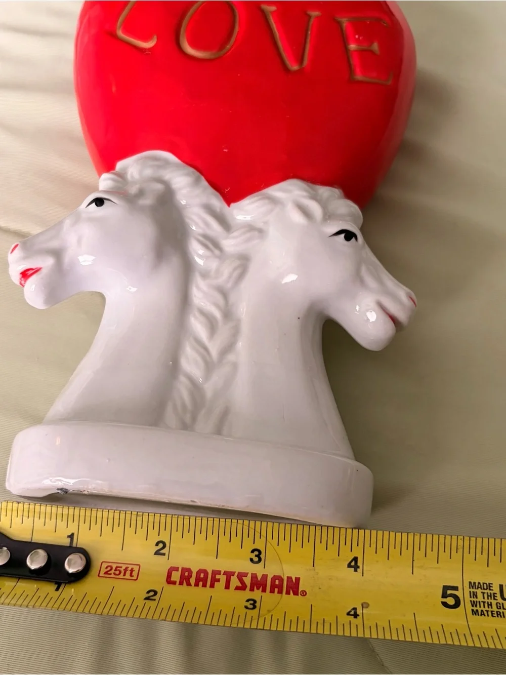 White & Red 'Love' Heart Horse Sculpture - Decorative Home Art Vase